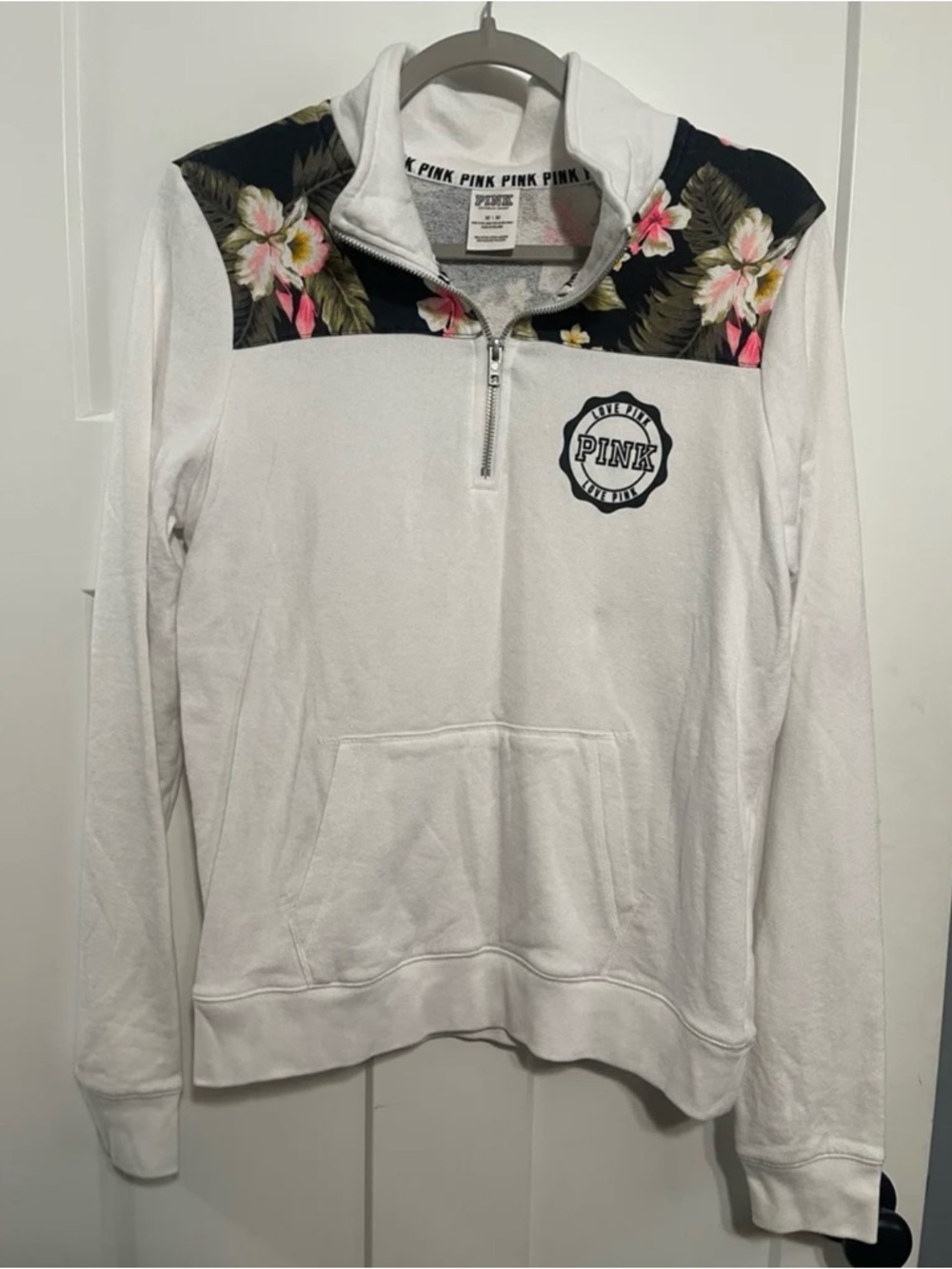 PINK Floral Half-Zip Pullover